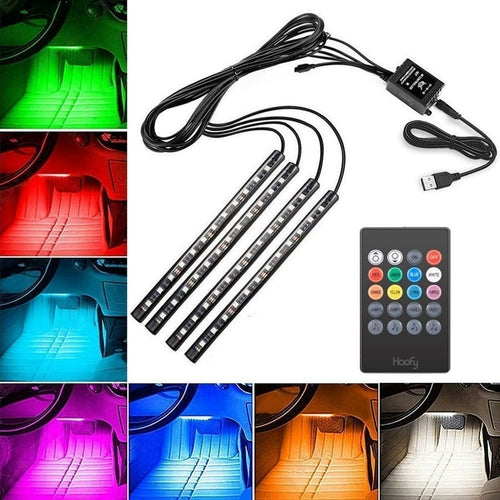 RGB Car LED Light Strips – Sound-Activated, 48 LEDs, Remote Control
