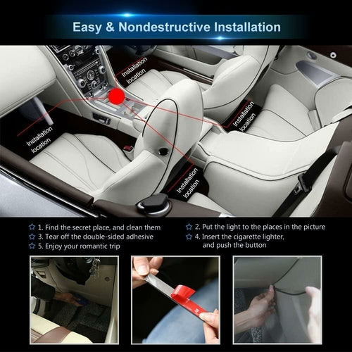 RGB Car LED Light Strips – Sound-Activated, 48 LEDs, Remote Control