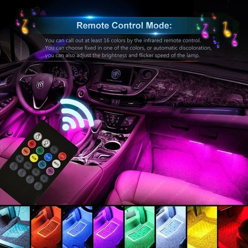RGB Car LED Light Strips – Sound-Activated, 48 LEDs, Remote Control
