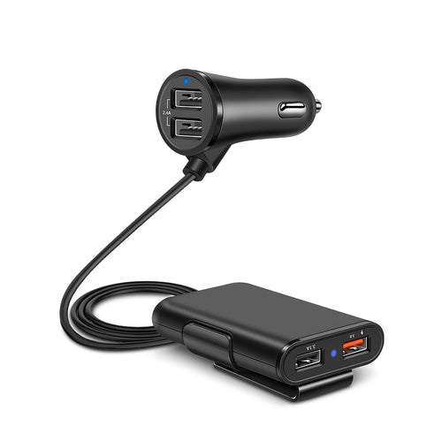 4-Port Car Charger with Back Seat Cable – Charge Everyone at Once