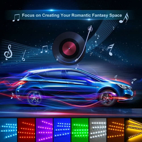 RGB Car LED Light Strips – Sound-Activated, 48 LEDs, Remote Control