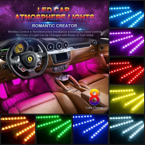 RGB Car LED Light Strips – Sound-Activated, 48 LEDs, Remote Control